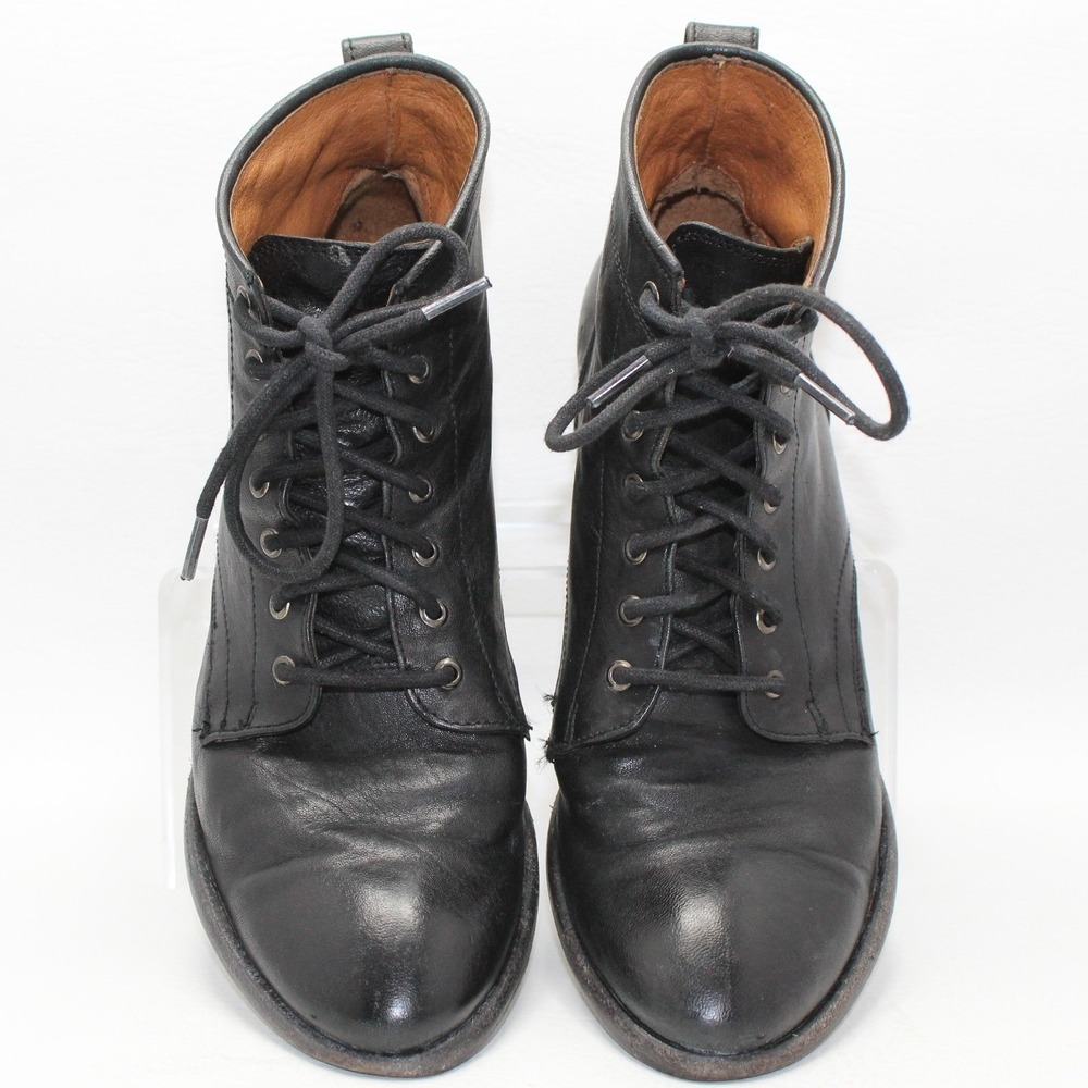 Frye Carson Lace-Up Black Leather Boots Womens 8B 3470454 BLK
